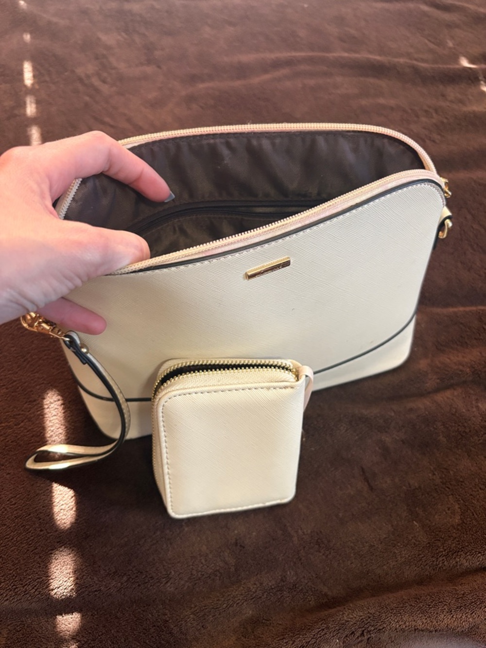 White Crossbody Tote with Detachable Coin Pouch